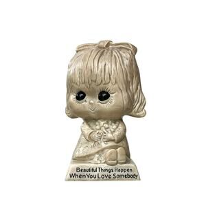 70s Big Eyes and Head Girl Figurine, Beautiful Things Happen When You Love .....